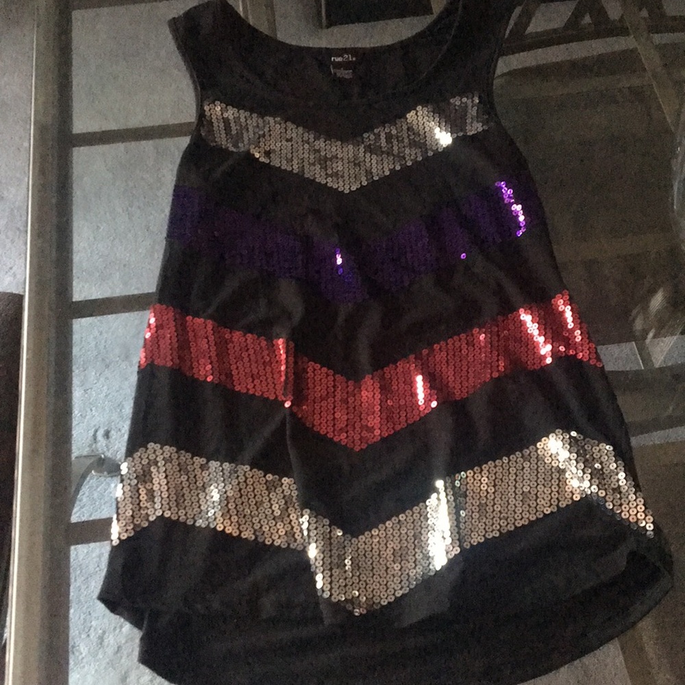 Black tank top w/ sequin chevron stripes
